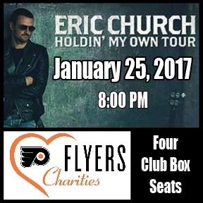 Eric Church Concert - January 25, 2017 - Four Club Box Seats and Parking - Wells Fargo Center