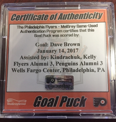 Dave Brown - Philadelphia Flyers - 50th Anniversary Alumni Game - Goal-Puck - Autographed