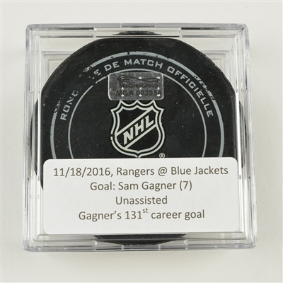 Sam Gagner - Columbus Blue Jackets - Goal Puck - November 18, 2016 vs. New York Rangers (Blue Jackets Logo)