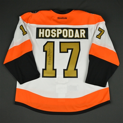Ed Hospodar - Philadelphia Flyers - 50th Anniversary Alumni Game - Ceremony-Worn Autographed Jersey 