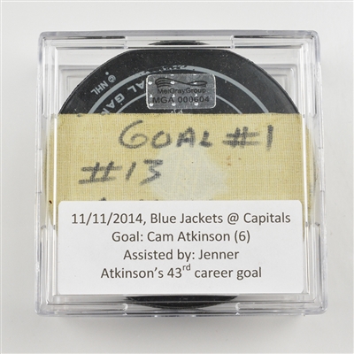 Cam Atkinson - Columbus Blue Jackets - Goal Puck - November 11, 2014 vs. Wash. Capitals (Caps. 40th Anniversary Logo)
