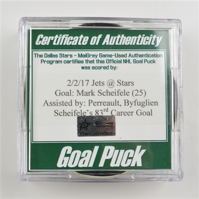 Mark Scheifele - Winnipeg Jets - Goal Puck - February 2, 2017 vs. Dallas Stars (Stars Logo)
