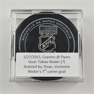 Tobias Rieder - Arizona Coyotes - Goal Puck - January 27, 2015 vs. Philadelphia Flyers(Flyers Logo)