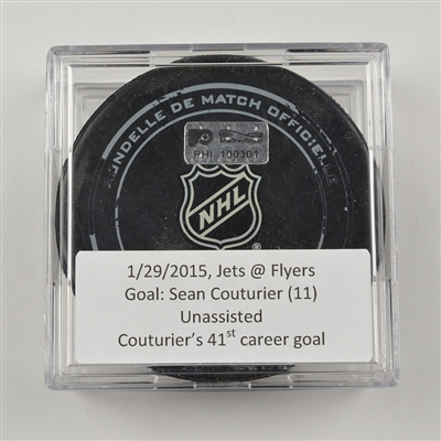 Sean Couturier - Philadelphia Flyers - Goal Puck - January 29, 2015 vs. Winnipeg Jets (Flyers Logo)