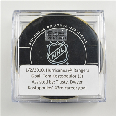 Tom Kostopoulos - Carolina Hurricanes - Goal Puck - January 2, 2010 vs. New York Rangers (Rangers Logo)