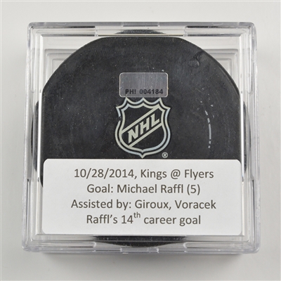 Michael Raffl - Philadelphia Flyers - Goal Puck - October 28, 2014 vs  Los Angeles Kings (Flyers Logo)