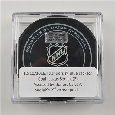Lukas Sedlak - Columbus Blue Jackets - Goal Puck - December 10, 2016 vs. New York Islanders (Blue Jackets Logo)