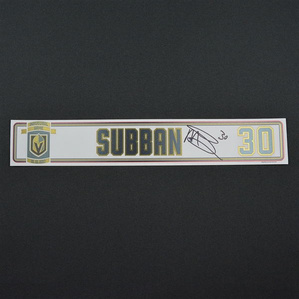 Malcolm Subban - Vegas Golden Knights - 2017-18 Inaugural Game at T-Mobile Arena - Autographed Locker Room Nameplate