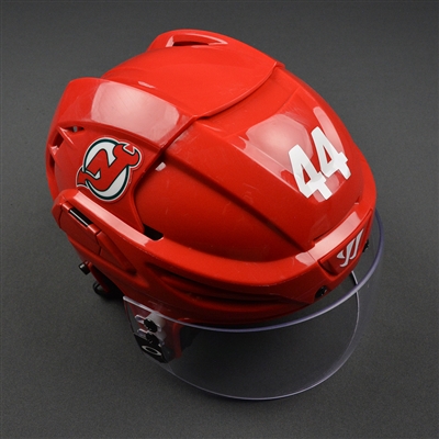 Miles Wood - New Jersey Devils - Game-Worn Retro Helmet - 2016-17 NHL Season