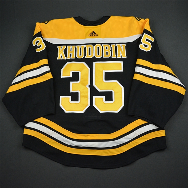 Anton Khudobin - Boston Bruins - 2018 Willie ORee 60th Anny. Patch Game-Worn Jersey 