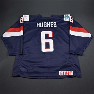 Quinn Hughes - 2018 U.S. IIHF World Junior Championship - Game-Worn Blue Jersey