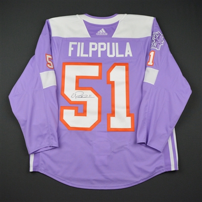 Valtteri Filppula - Philadelphia Flyers - 2017 Hockey Fights Cancer - Warmup-Worn Autographed Jersey w/A