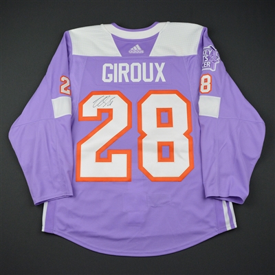 Claude Giroux - Philadelphia Flyers - 2017 Hockey Fights Cancer - Warmup-Worn Autographed Jersey w/C
