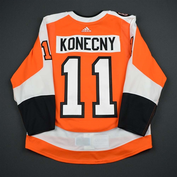 Travis Konecny - Philadelphia Flyers - Eric Lindros Jersey Retirement Night Game-Worn Jersey