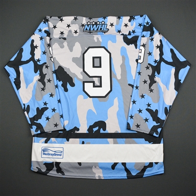 No Name on Back #9 - Buffalo Beauts - Game-Issued Military Appreciation Jersey - Nov. 18, 2017