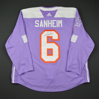 Travis Sanheim - Philadelphia Flyers - 2017 Hockey Fights Cancer - Warmup-Worn Autographed Jersey
