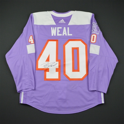 Jordan Weal - Philadelphia Flyers - 2017 Hockey Fights Cancer - Warmup-Issued Autographed Jersey