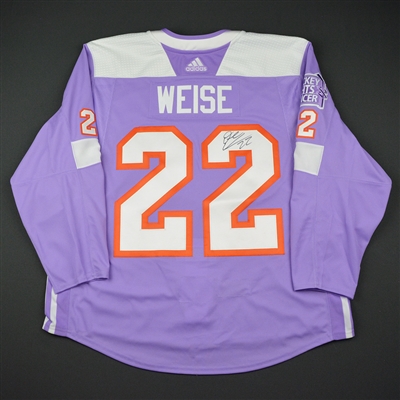 Dale Weise - Philadelphia Flyers - 2017 Hockey Fights Cancer - Warmup-Worn Autographed Jersey