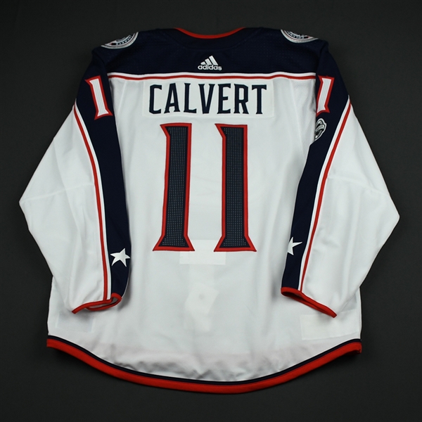 Matt Calvert - Columbus Blue Jackets - 2017-18 White Game-Worn Jersey 
