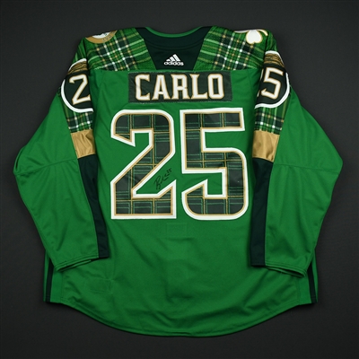 Brandon Carlo - Boston Bruins - St. Patricks Day-Themed Warmup-Worn Autographed Jersey - March 6, 2018