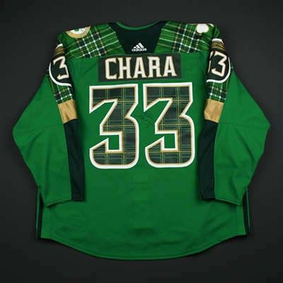 Zdeno Chara - Boston Bruins - St. Patricks Day-Themed Warmup-Worn Autographed Jersey w/C - March 6, 2018