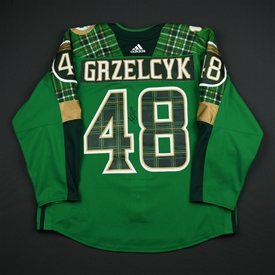 Matt Grzelcyk - Boston Bruins - St. Patricks Day-Themed Warmup-Worn Autographed Jersey - March 6, 2018