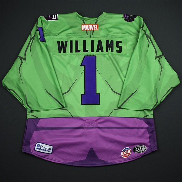Charles Williams - Manchester Monarchs - 2017-18 MARVEL Super Hero Night - Game-Issued Jersey (Worn by Joe Spagnoli as Back-up Only) 