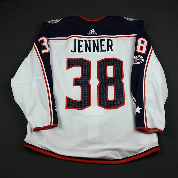Boone Jenner - Columbus Blue Jackets - 2017-18 White Game-Worn Jersey w/A