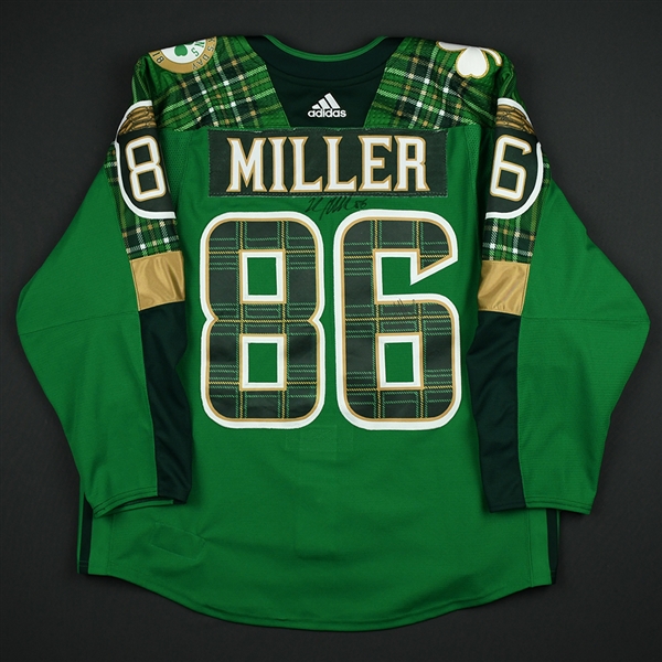 Kevan Miller - Boston Bruins - St. Patricks Day-Themed Warmup-Worn Autographed Jersey - March 6, 2018