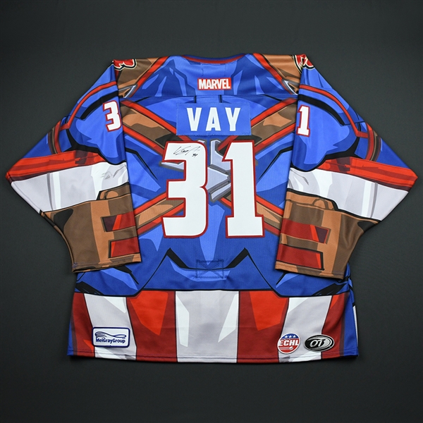 Adam Vay - Rapid City Rush - 2017-18 MARVEL Super Hero Night - Game-Worn Autographed Back-up Only Jersey
