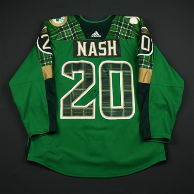 Riley Nash - Boston Bruins - St. Patricks Day-Themed Warmup-Worn Autographed Jersey - March 6, 2018