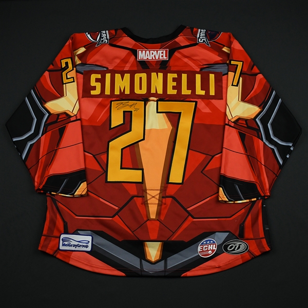 Frankie Simonelli -South Carolina Stingrays - 2017-18 MARVEL Super Hero Night - Game-Worn Autographed Jersey