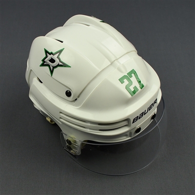 Adam Cracknell - Dallas Stars - Game-Worn White Helmet - 2016-17 Season