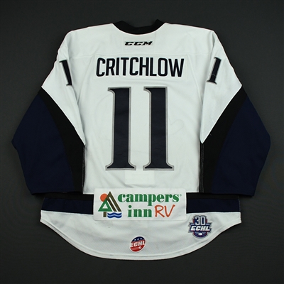 Cameron Critchlow - Jacksonville Icemen - 2017-18 Regular Season Game-Worn White Jersey w/A