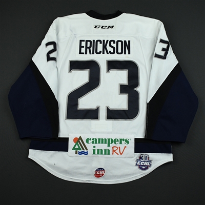 Josh Erickson - Jacksonville Icemen - 2017-18 Regular Season Game-Worn White Jersey 