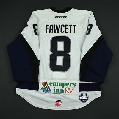 Tyson Fawcett - Jacksonville Icemen - 2017-18 Regular Season Game-Worn White Jersey 