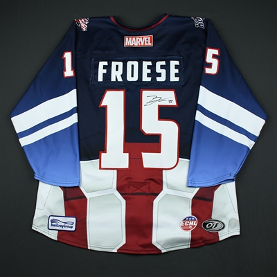 Tanner Froese - Fort Wayne Komets - 2017-18 MARVEL Super Hero Night - Game-Worn Autographed Jersey 
