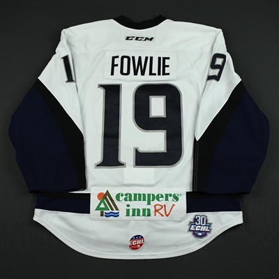 Cody Fowlie - Jacksonville Icemen - 2017-18 Regular Season Game-Worn White Jersey 