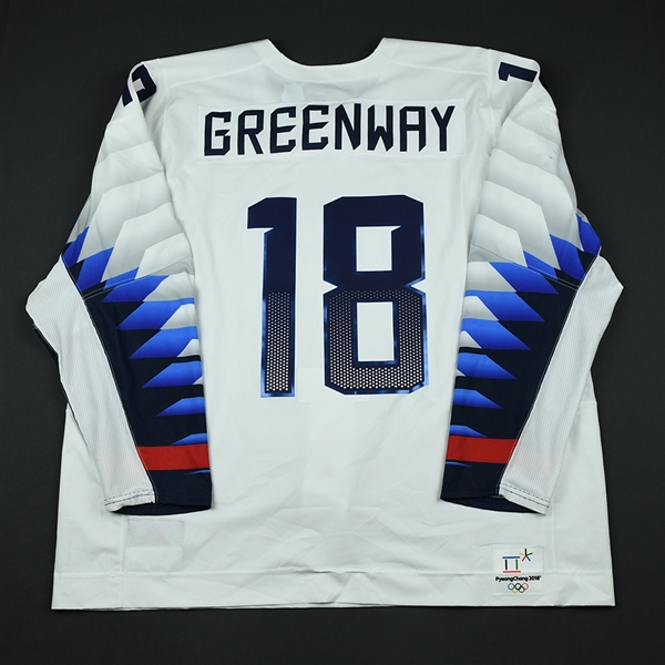 Jordan Greenway - Team USA Mens PyeongChang 2018 Olympic Winter Games - Game-Worn White Jersey