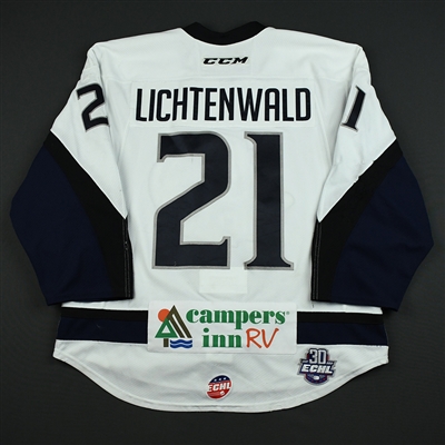 Eli Lichtenwald - Jacksonville Icemen - 2017-18 Regular Season Game-Worn White Jersey 