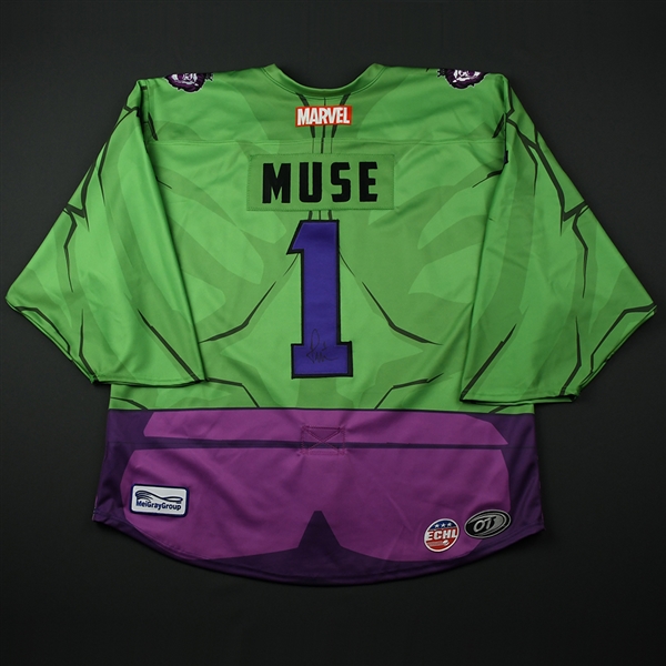 John Muse - Reading Royals - 2017-18 MARVEL Super Hero Night - Game-Worn Autographed Back-up Only Jersey