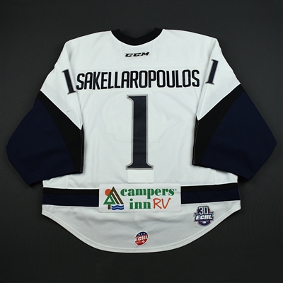 Alex Sakellaropoulos - Jacksonville Icemen - 2017-18 Regular Season Game-Worn White Jersey 