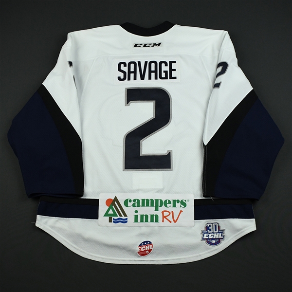 Scott Savage - Jacksonville Icemen - 2017-18 Regular Season Game-Worn White Jersey 