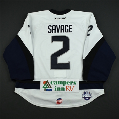 Scott Savage - Jacksonville Icemen - 2017-18 Regular Season Game-Worn White Jersey 
