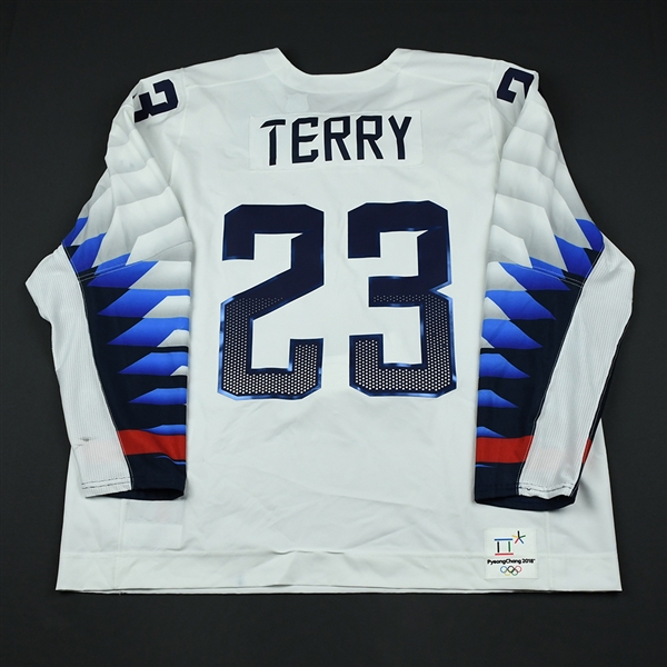 Troy Terry - Team USA Mens PyeongChang 2018 Olympic Winter Games - Game-Worn White Jersey