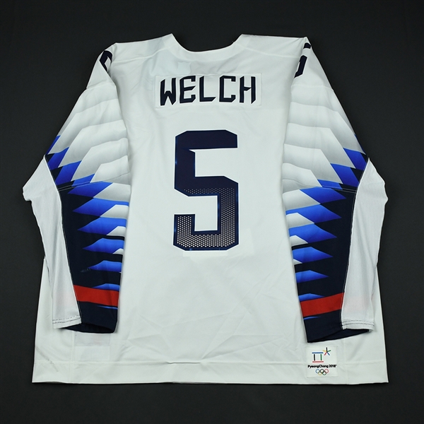 Noah Welch - Team USA Mens PyeongChang 2018 Olympic Winter Games - Game-Worn White Jersey w/A