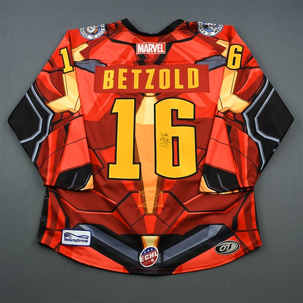 Greg Betzold - Kansas City Mavericks - 2018-19 MARVEL Super Hero Night - Game-Worn Autographed Jersey, and Socks