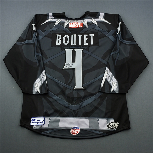 Etienne Boutet - Orlando Solar Bears - 2018-19 MARVEL Super Hero Night - Game-Worn Autographed Jersey, and Socks