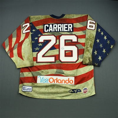 Alexandre Carrier - 2014-15 Orlando Solar Bears - Patriotic Military Appreciation Weekend - Game-Worn Autographed Jersey 