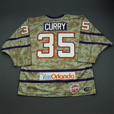 John Curry  - 2013-14 Orlando Solar Bears - Camouflage Military Appreciation Night - Game-Worn Jersey 